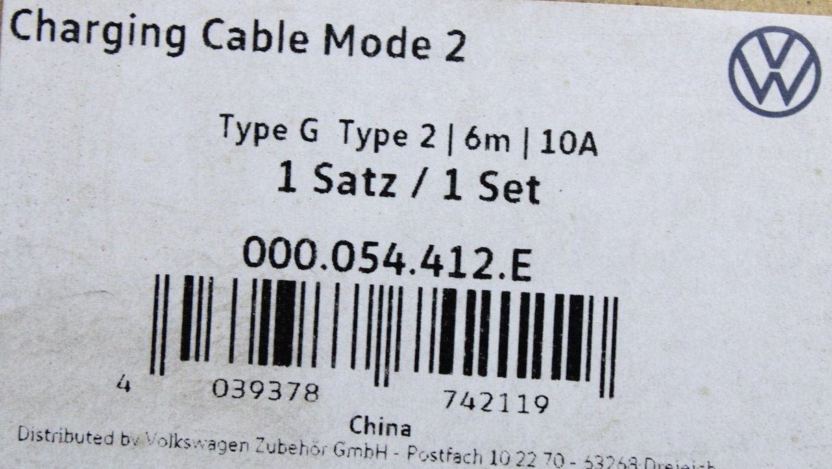 VW e-Transporter eCrafter T7 Multivan electric charging cable 000054412E