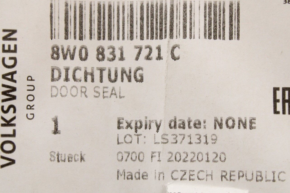 Audi A4 S4 RS4 2016-on inner door seal (front) 8W0831721C