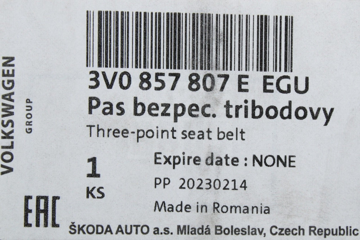 Skoda Superb 2015-on centre rear seat belt in beige 3V0857807E EGU