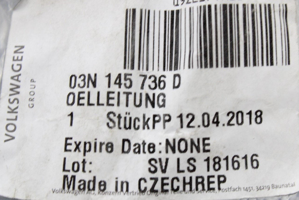 VW Transporter T6 T6.1 Crafter oil return line pipe 2.0 TDI 03N145736D