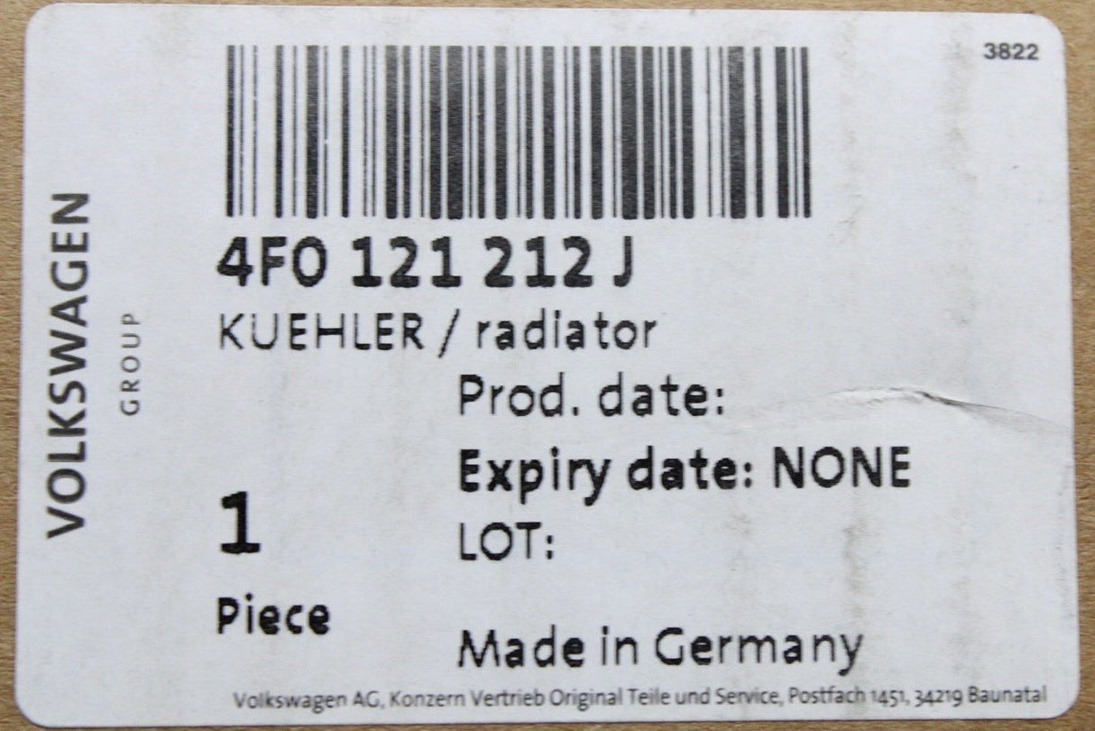 Audi RS6 C6 V10 2008-11 additional coolant radiator (right) 4F0121212J