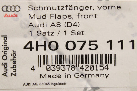 Audi A8 S8 2010-2017 mud flaps (front) 4H0075111