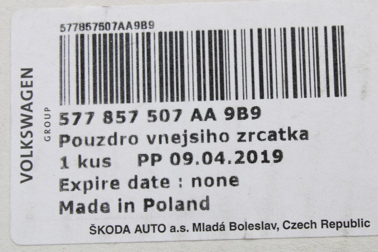 SEAT Ateca 2016-On wing mirror housing (left) RHD 577857507AA 9B9