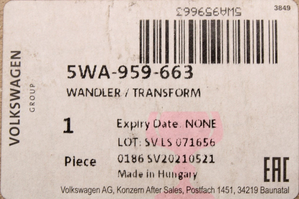 VW Golf Audi A3 Skoda SEAT Leon 2020-on 48V voltage converter 5WA959663