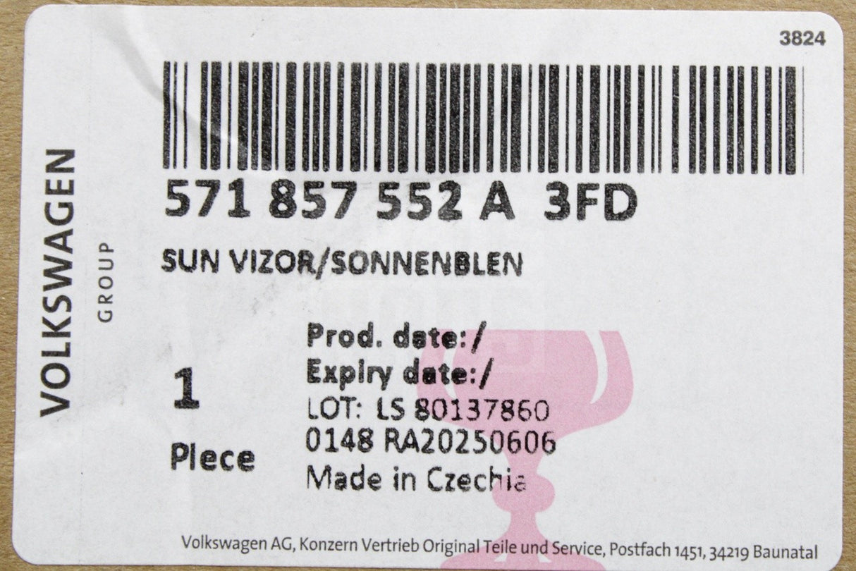 VW Tiguan 24-on Tayron 25-on front sun visor (right) 571857552A 3FD