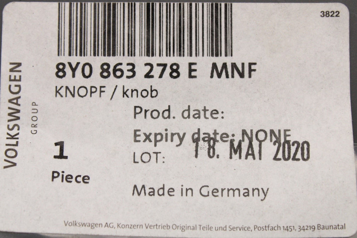 Audi A3 2020-on gear knob with gaiter (6 speed manual) 8Y0863278E MNF