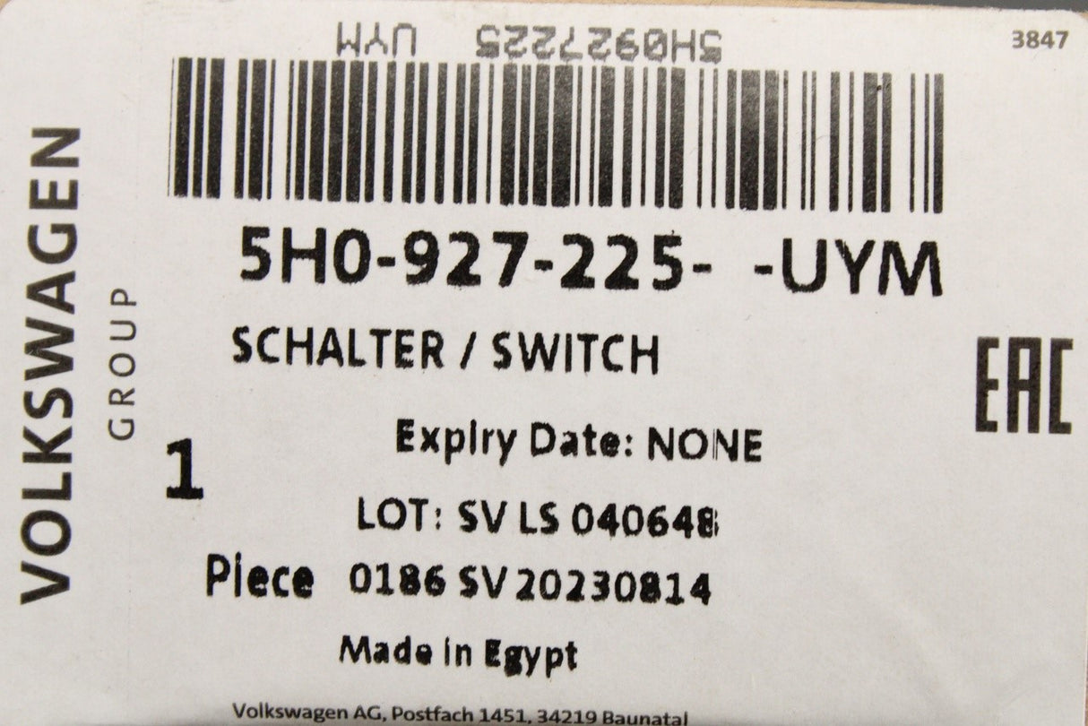 VW Golf MK8 2020-24 handbrake parking brake switch 5H0927225 UYM