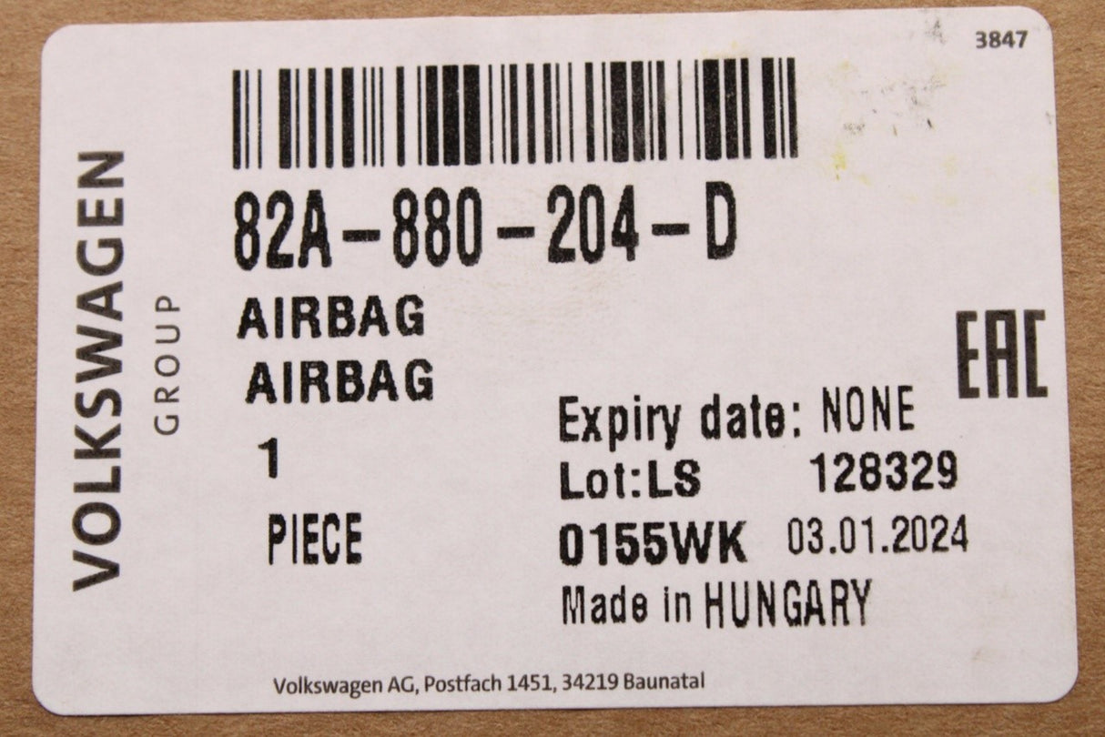 Audi A1 2019-on front dashboard passenger airbag 82A880204D
