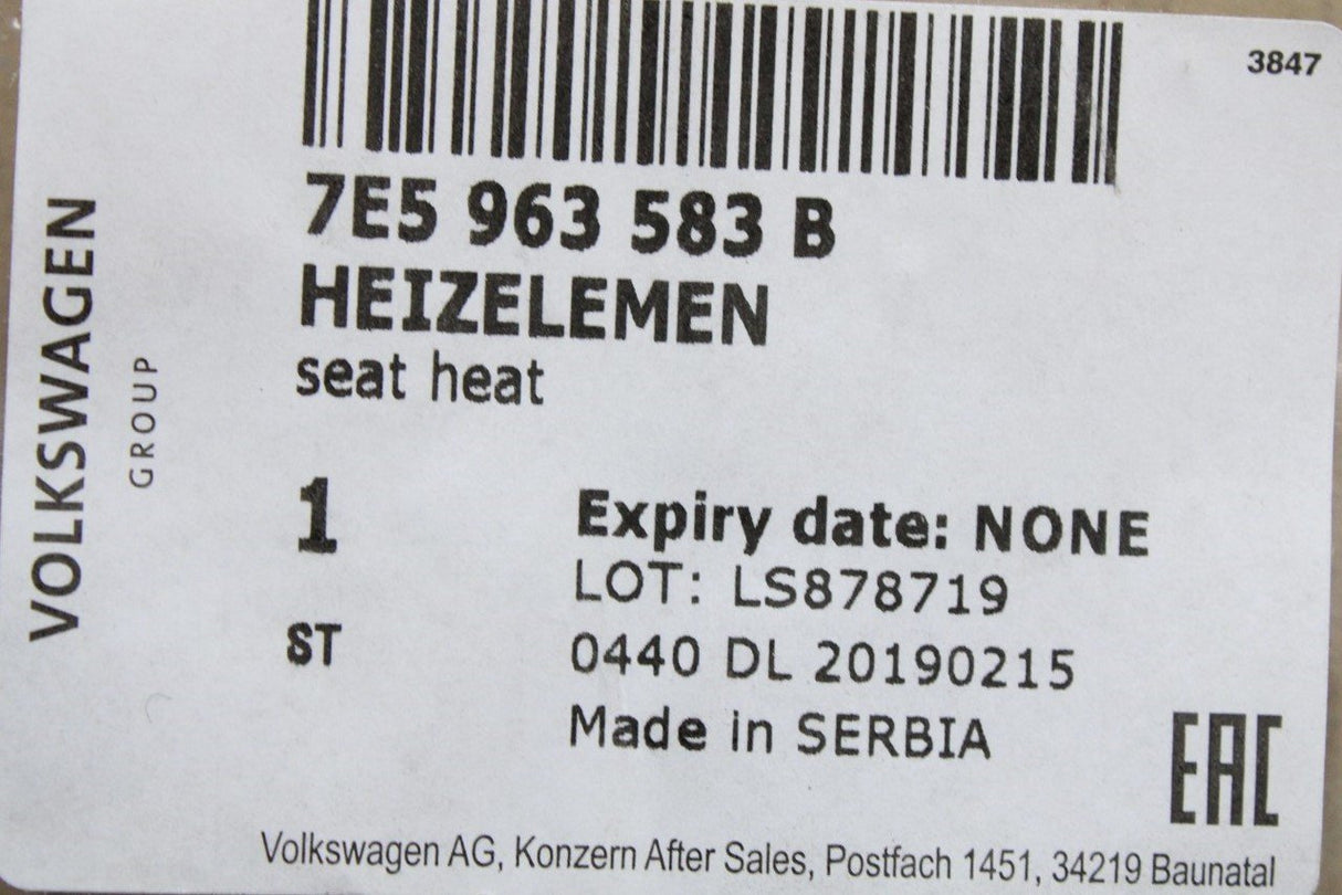 VW Transporter T6.1 seat backrest heater element (front) 7E5963583B