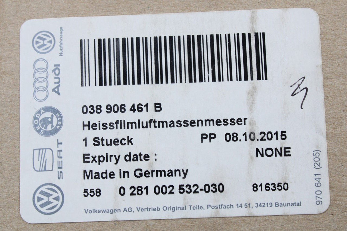 VW Audi Skoda SEAT mass air flow meter sensor 1.9 2.0 TDI 038906461B