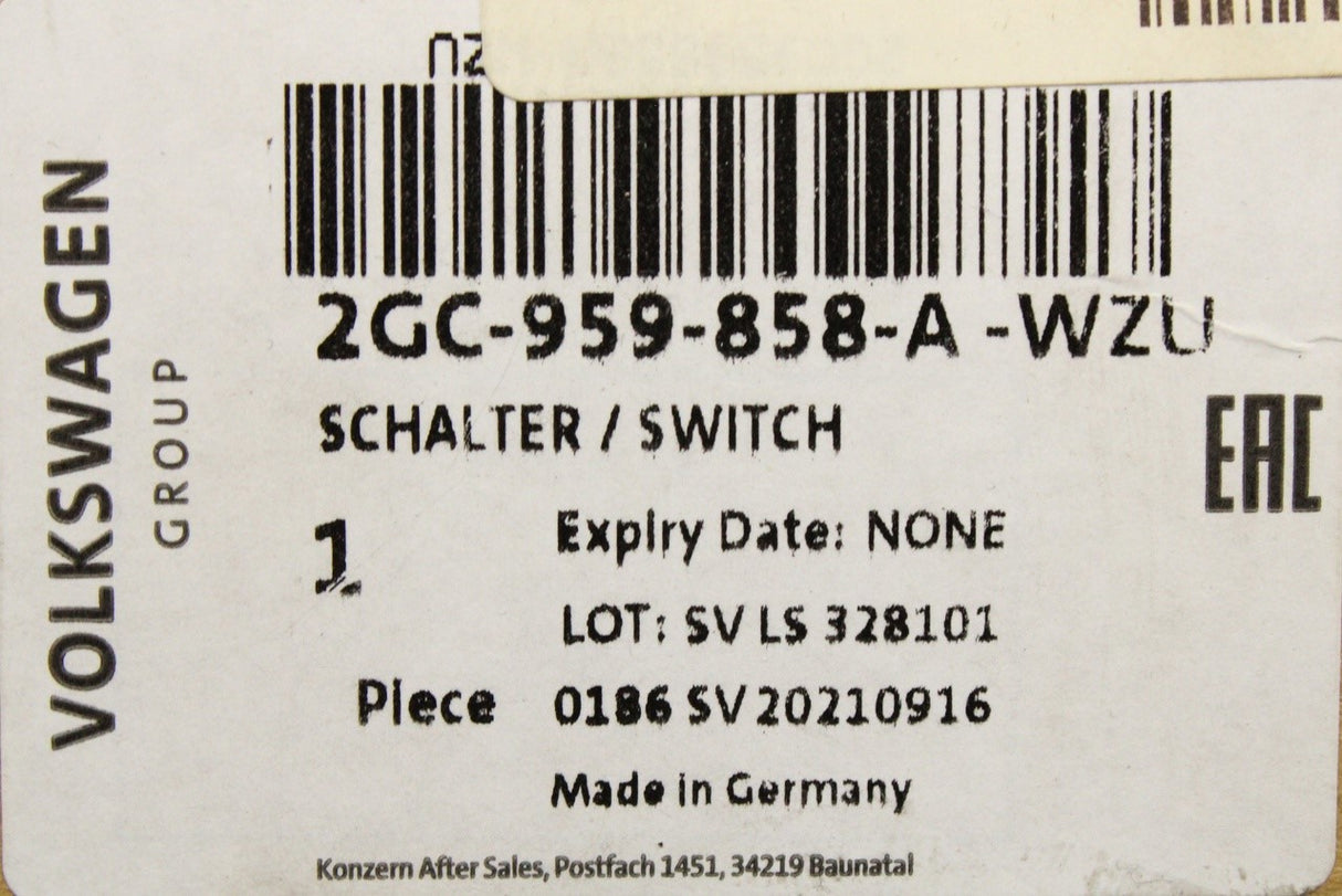 VW T-Roc Cabriolet 2020-on window switch (drivers) 2GC959858A WZU