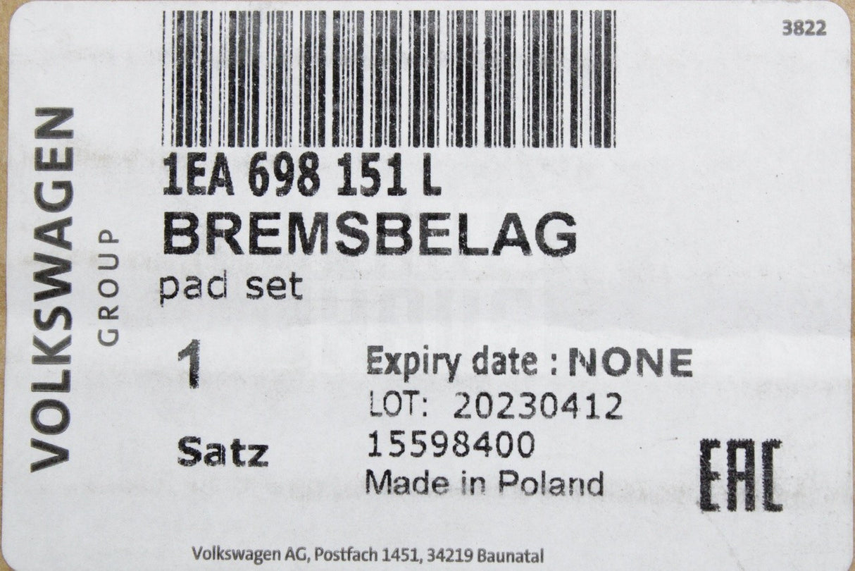 VW ID.3 2020-on CUPRA Born 2022-on brake pads kit (front) 1EA698151L