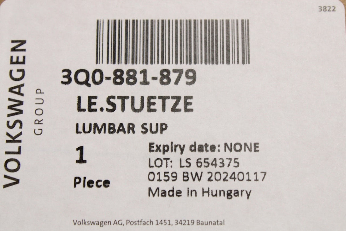 VW Golf MK8 Audi Skoda SEAT seat lumbar support (front left) 3Q0881879
