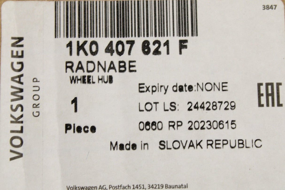 VW Golf MK6 Audi Rs3 Skoda Yeti SEAT Leon 2004-2023 wheel hub bearing (front) 1K0407621F