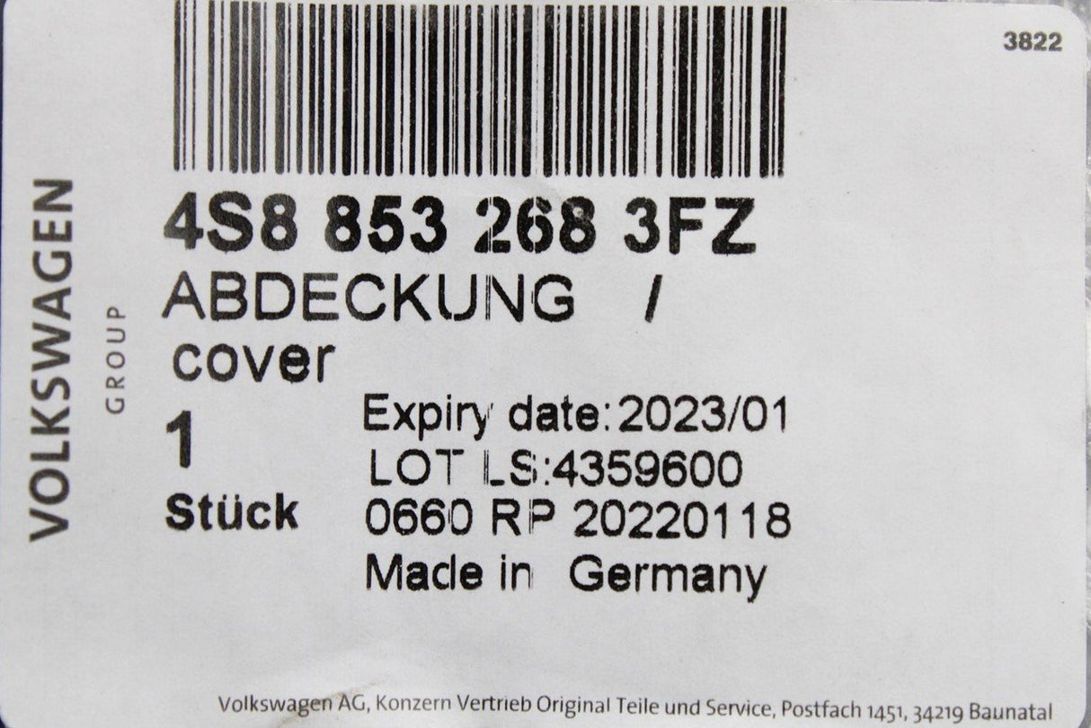 Audi R8 Coupe 2016-on black upper door trim (right) 4S8853268 3FZ