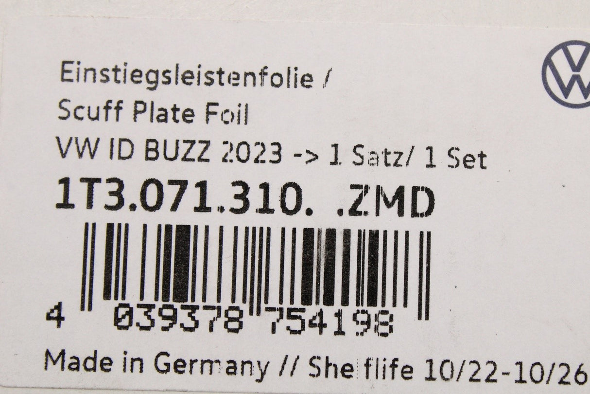 VW ID.Buzz 2023-on front & rear door sill protection films 1T3071310 ZMD
