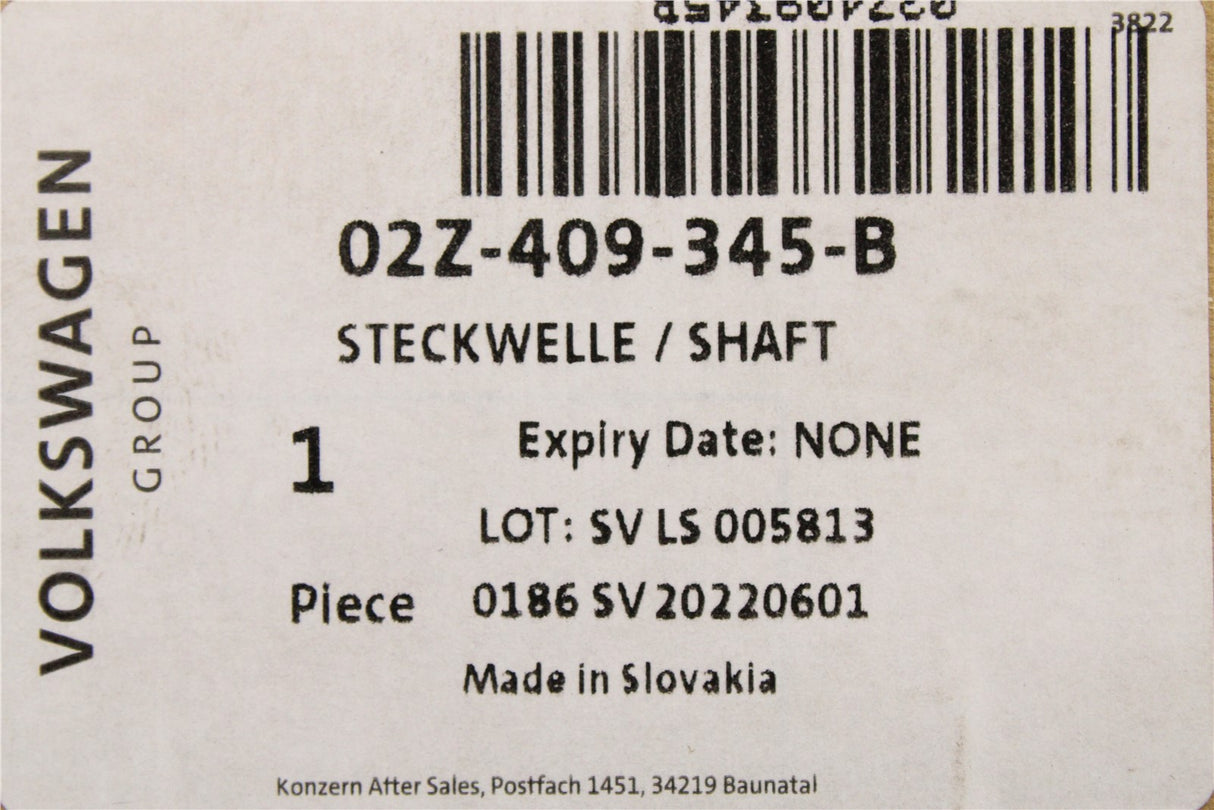 VW Transporter T5 T5.1 driveshaft stub shaft 5 speed manual 02Z409345B