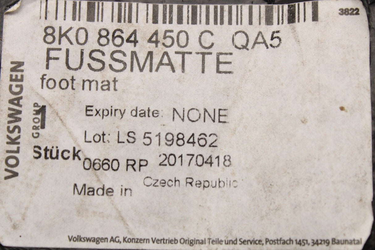 Audi A4 S4 RS4 A5 S5 2008-16 carpet floor mats set (rear) 8K0864450C QA5