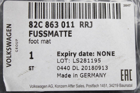 Audi A1 2019-on floor mats set (front & rear) 82C863011 RRJ