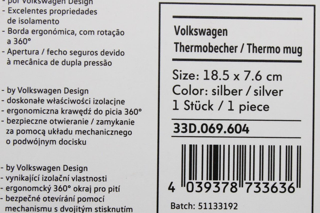 VW design thermos thermal travel mug steel silver/blue 450ml 33D069604