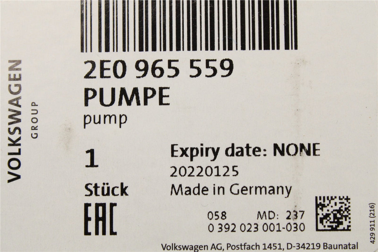 VW Crafter 2006-11 2.5 TDI additional coolant pump 2E0965559