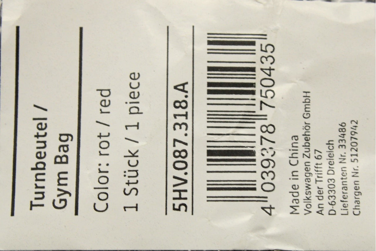 Volkswagen GTI gym sports drawstring bag 5HV087318A
