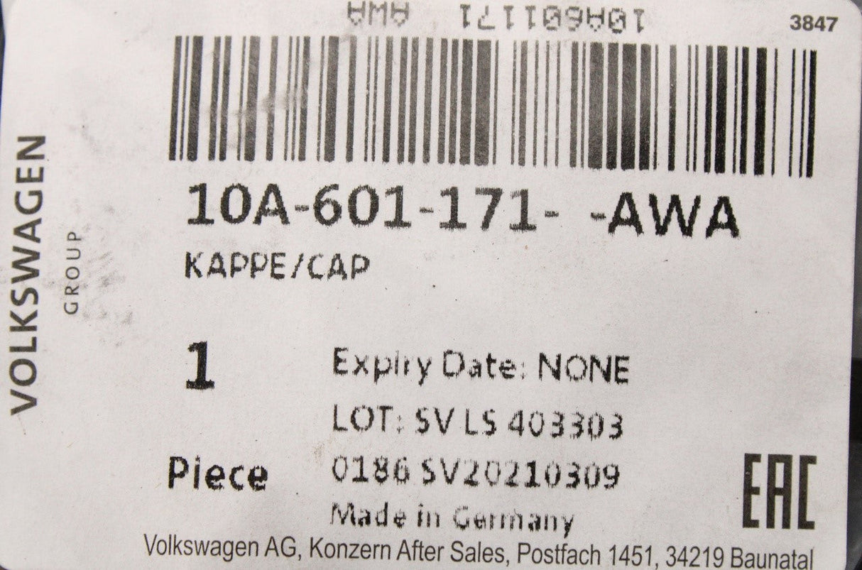 VW ID.3 ID.4 ID.5 wheel centre cap black/white (x1) 10A601171 AWA