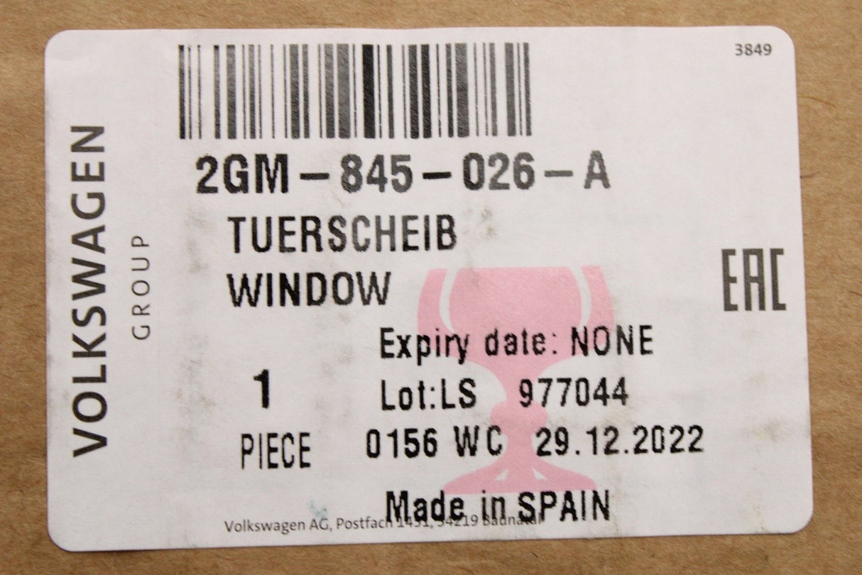 VW T-Cross 2019-on rear side window glass (right) 2GM845026A