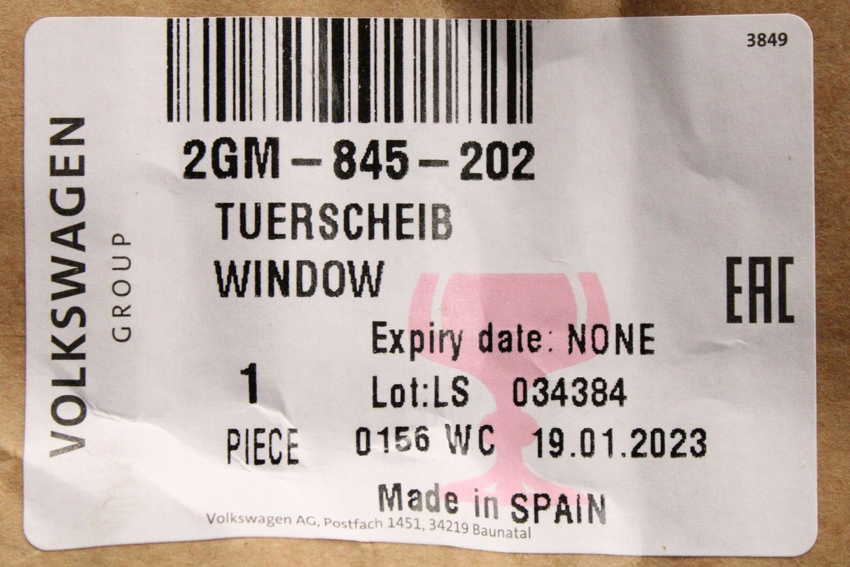 VW T-Cross 2018-on front side window glass (right) 2GM845202