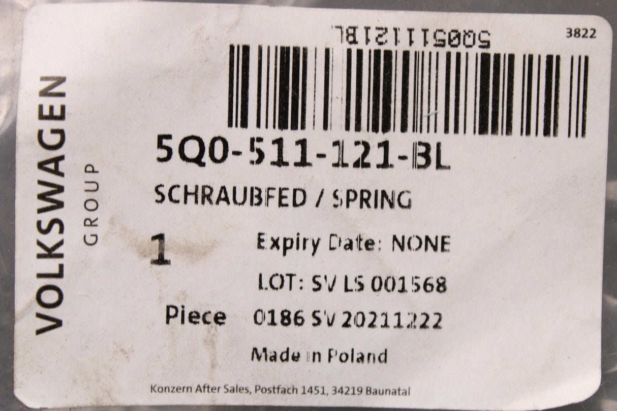 Audi A3 SEAT Cupra Leon 2013-on coil spring (rear) 5Q0511121BL