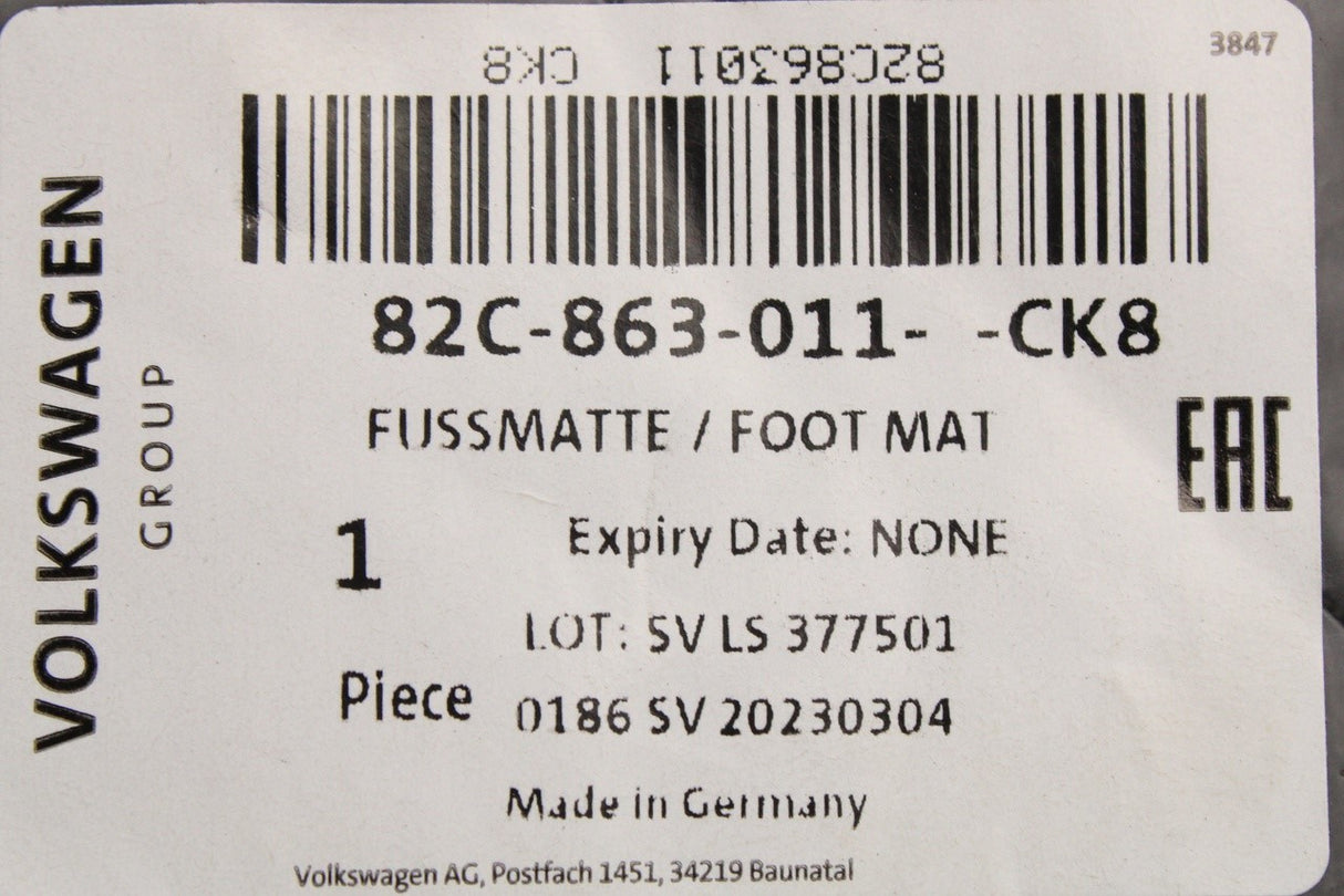 Audi A1 2019-on RHD textile floor mats set (front & rear) 82C863011 CK8