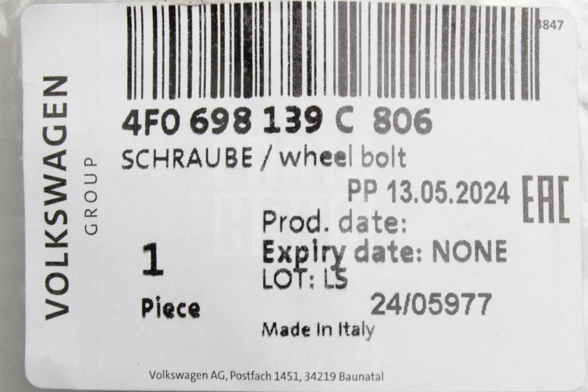 Audi A1 A3 A4 A5 A6 A7 Q2 locking wheel bolt (key code F) 4F0698139C 806