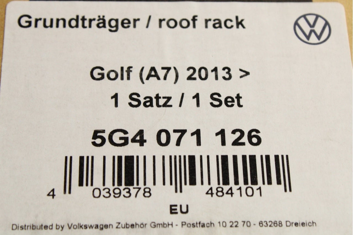 VW Golf MK7 2013-16 MK7.5 2017-20 accessory roof bars (5 door) 5G4071126