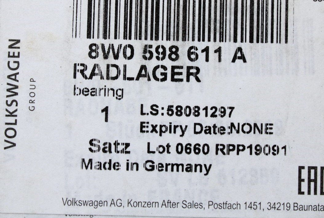 Audi A5 2017-on wheel bearing hub (rear) 8W0598611A