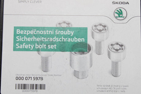 Skoda Citigo 2012-20 locking wheel nut bolt set 000071597B