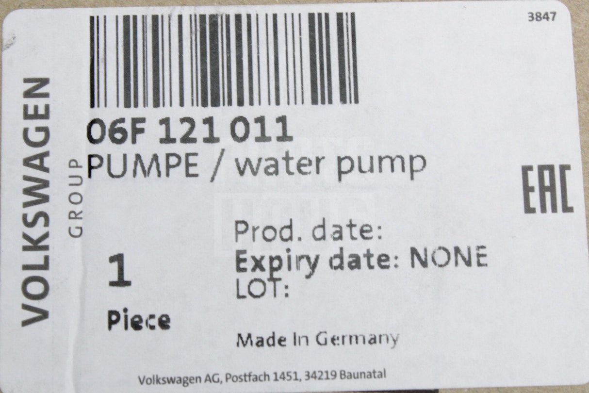 VW Golf Audi A3 SEAT Leon Skoda 2004-2018 2.0 TFSI water pump 06F121011