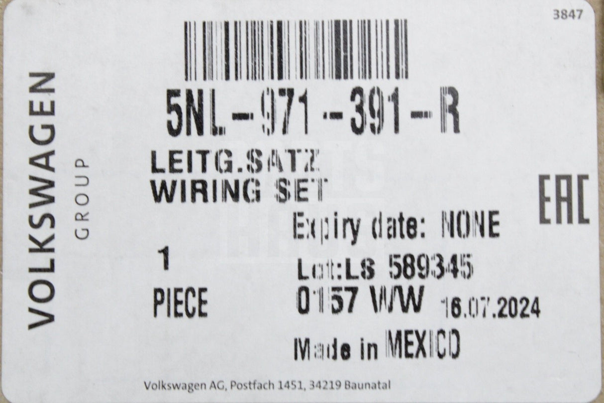 VW Tiguan Allspace RHD front seat base wiring harness (left) 5NL971391R