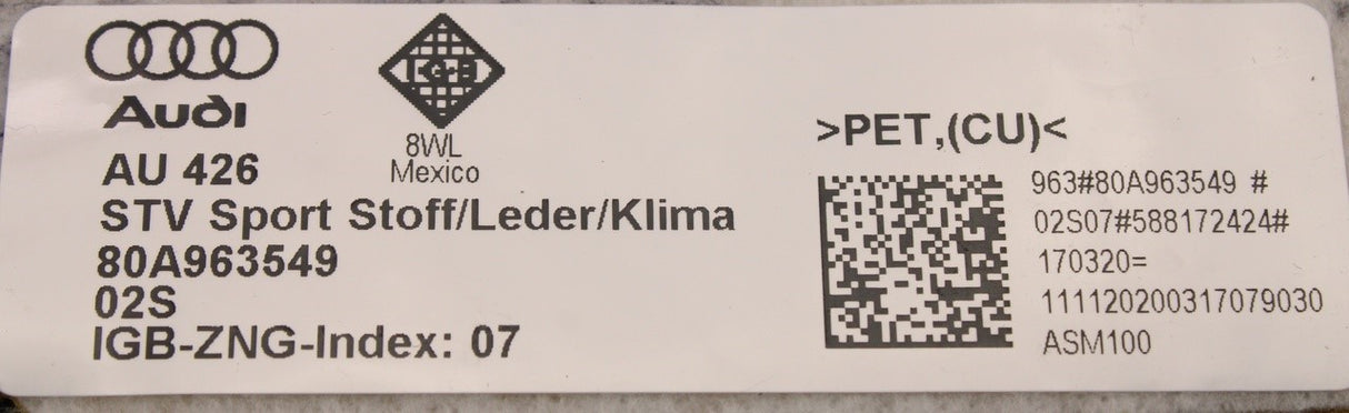 Audi Q5 2017-2025 heating element for seat depth extension 80A963549