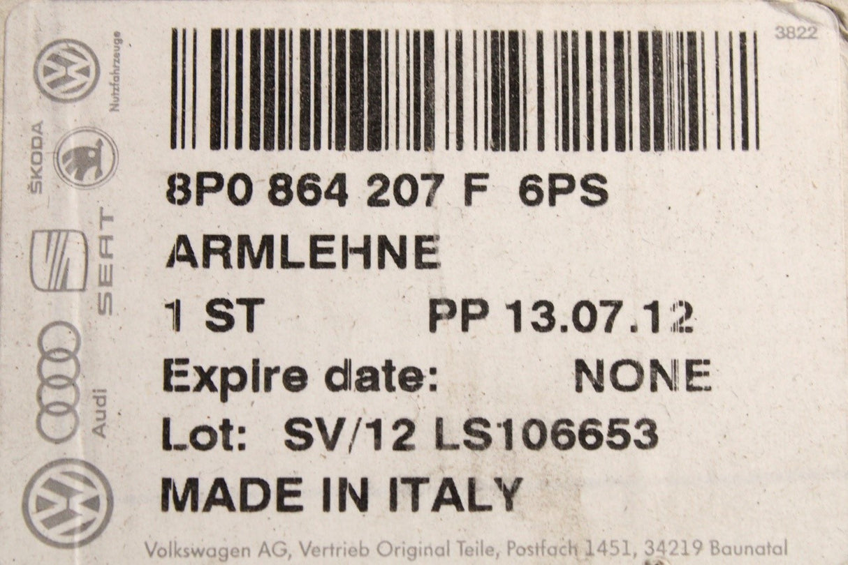 Audi A3 S3 RS3 8P 08-13 front centre console armrest 8P0864207F 6PS