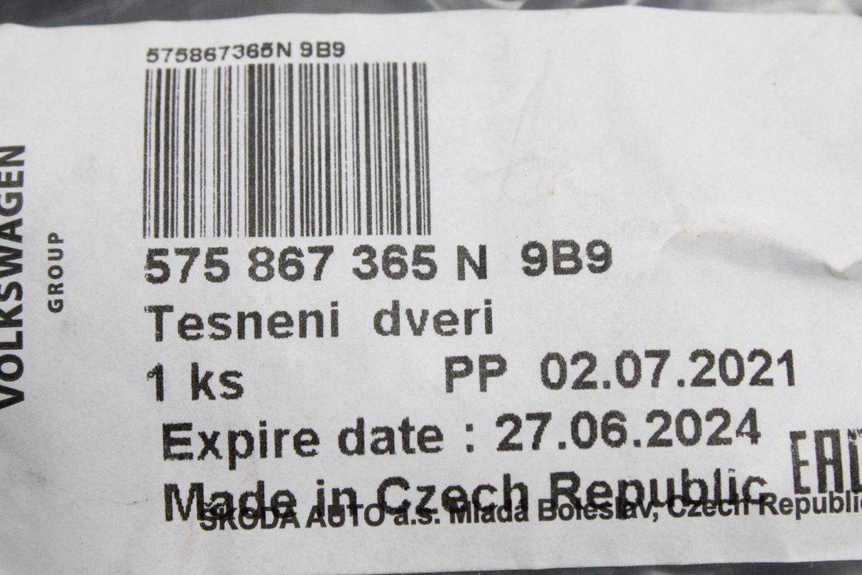 Skoda Karoq SEAT Ateca 16-on door seal (front left inner) 575867365N 9B9