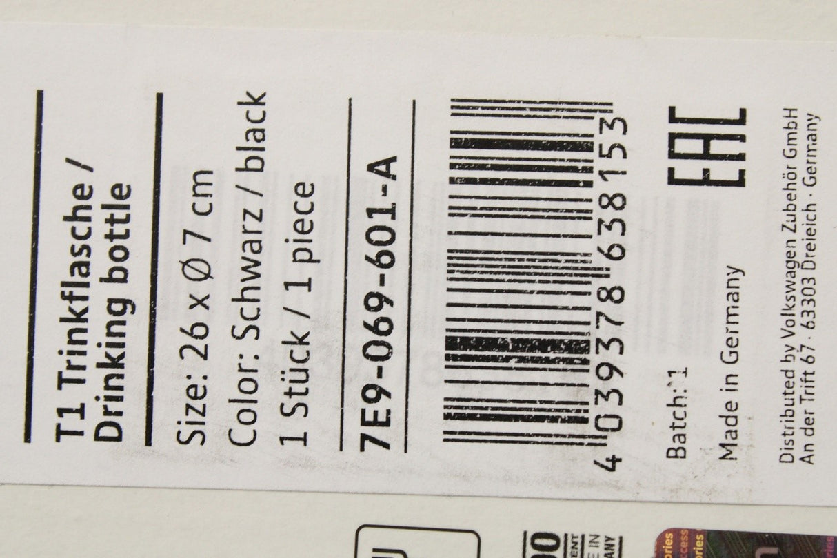Volkswagen T1 glass water drinking bottle 7E9069601A