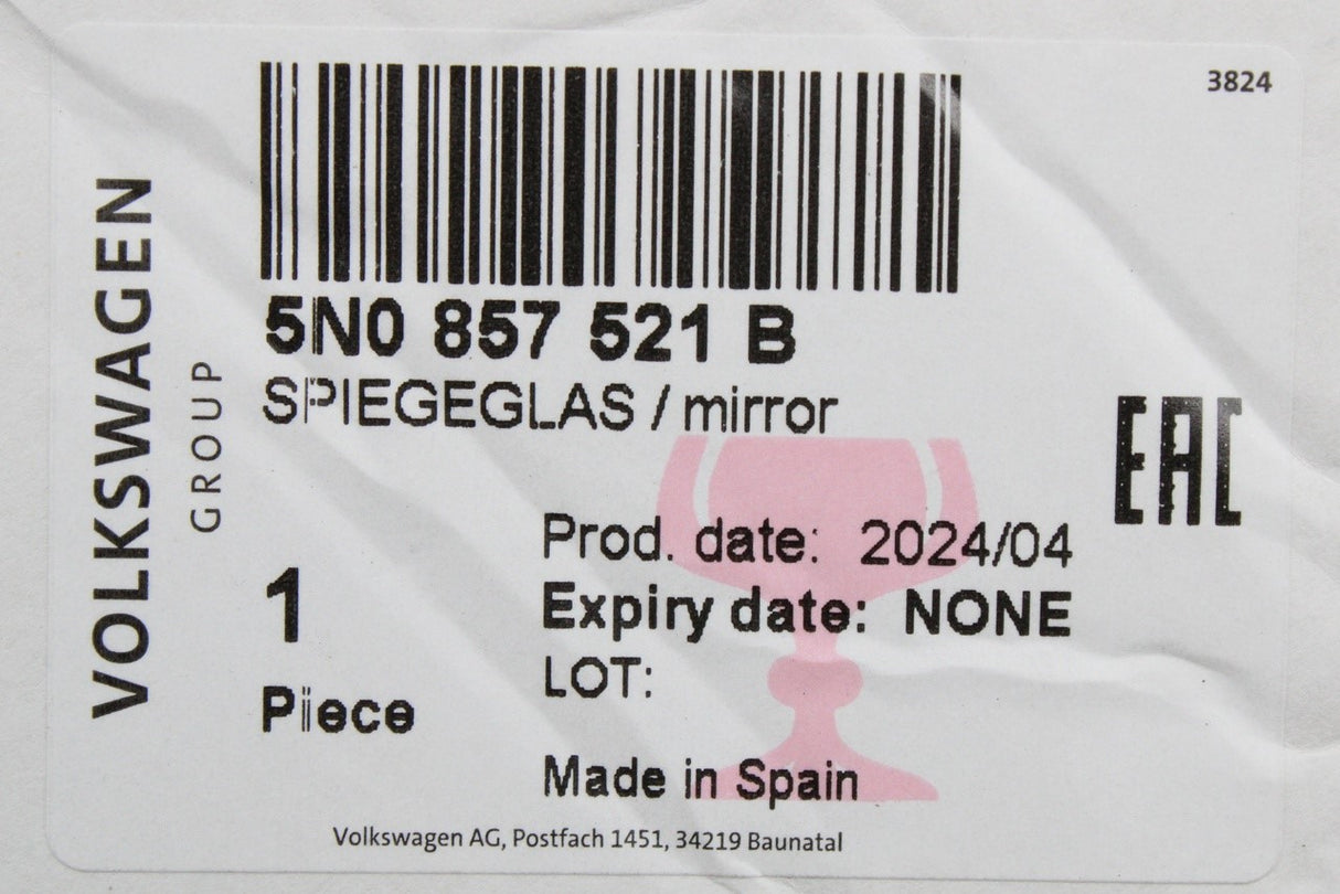 VW Tiguan 08-18 Skoda Yeti SEAT RHD wing mirror glass (left) 5N0857521B