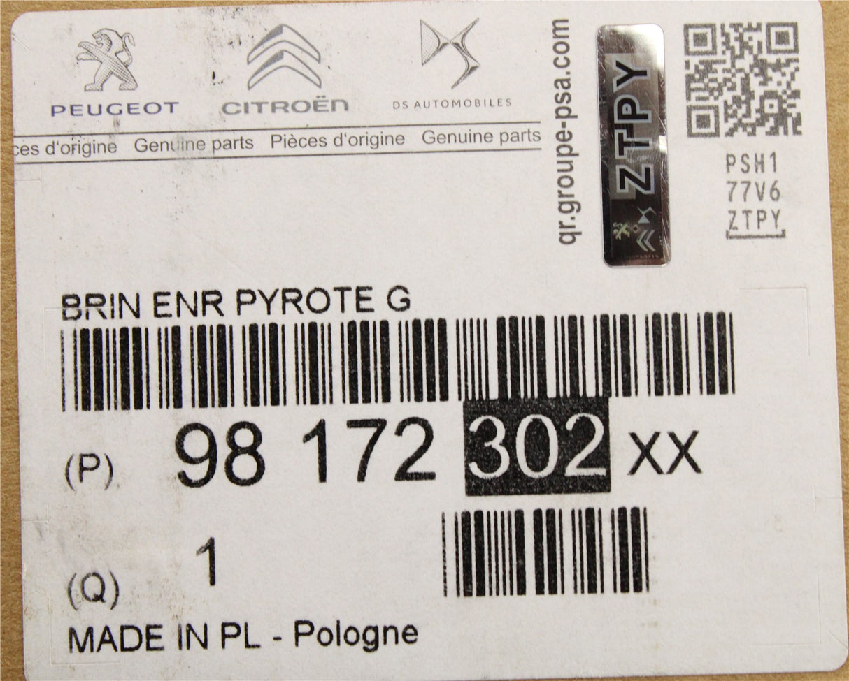 Citreon Berlingo Peugeot Partner front seat belt (left) 98172302XX