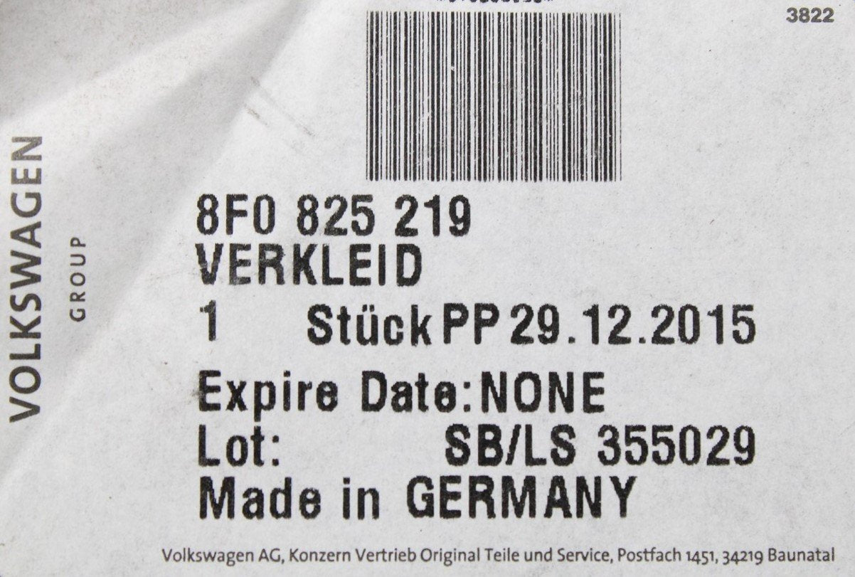 Audi A5 2008-2016 rear under body panel trim (FWD only) 8F0825219