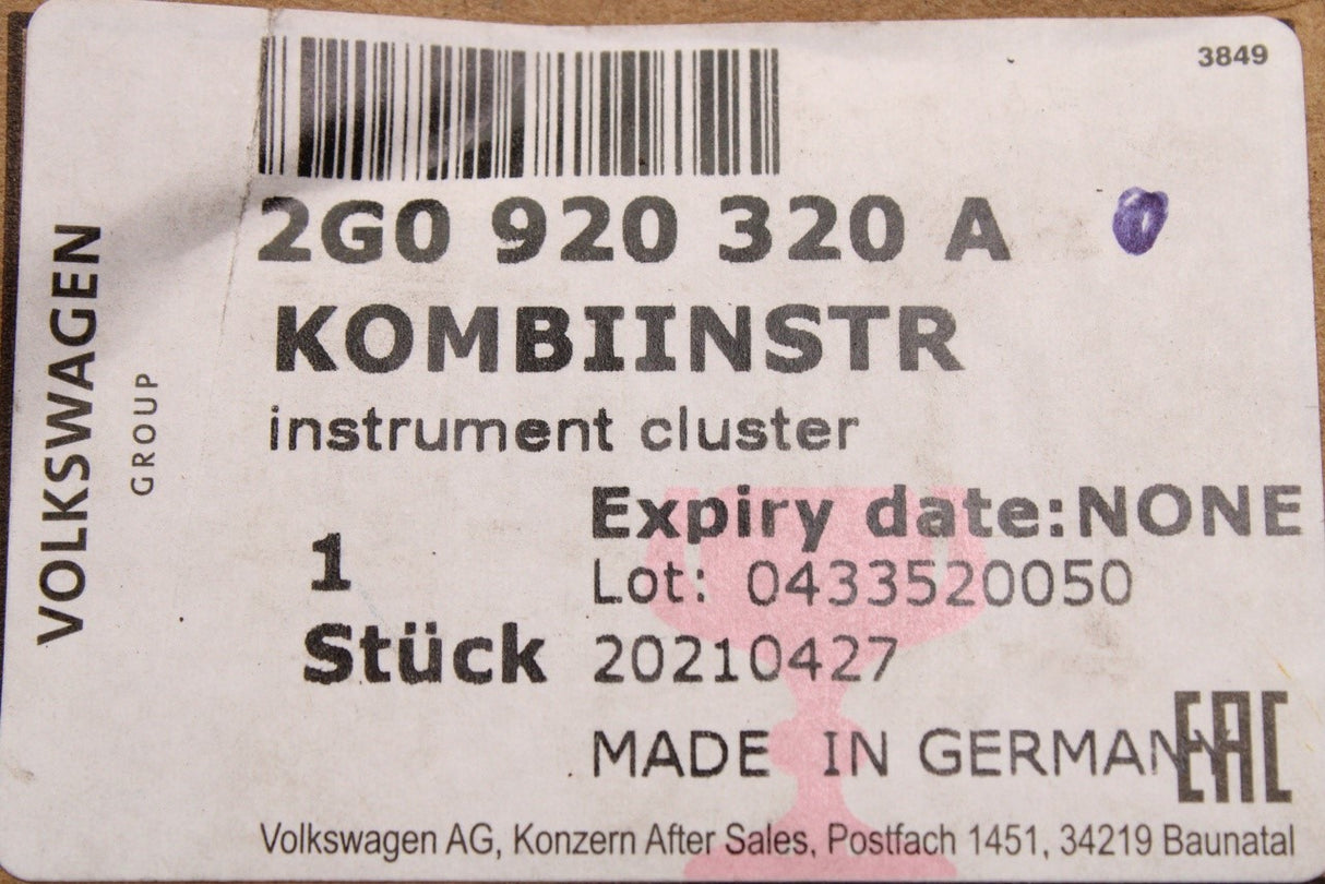 VW Polo T-Cross 2018-on virtual cockpit instrument cluster 2G0920320A