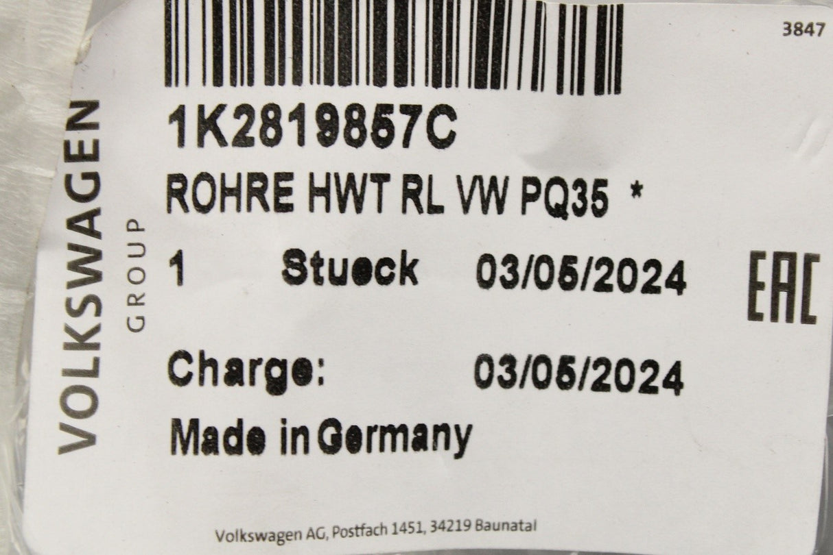 VW Audi Skoda SEAT heater matrix feed/return pipes RHD 1K2819857C