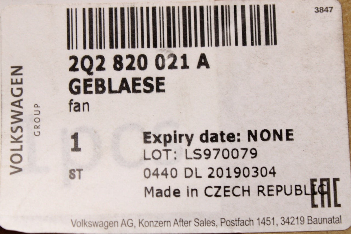 Audi A1 Skoda Kamiq Scala Fabia 19-on heater blower fan motor 2Q2820021A