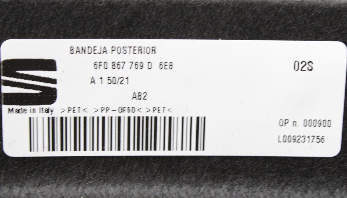 SEAT Ibiza 6F 2018-Onwards parcel shelf (black) 6F0867769D 6E8