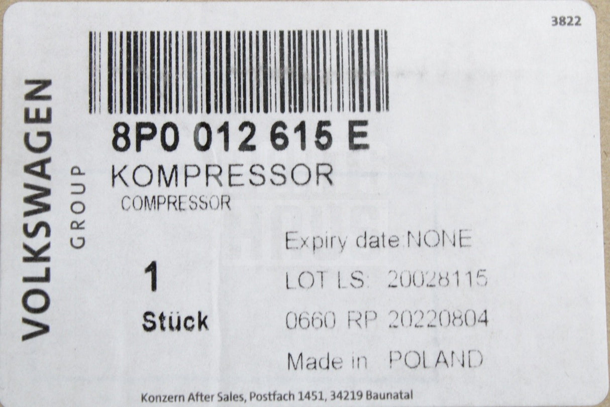 VW Audi Skoda SEAT 12v socket tyre inflator compressor 8P0012615E