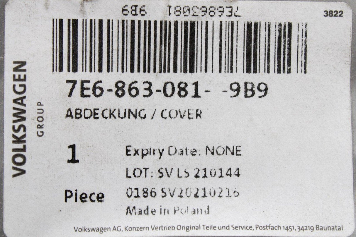 VW Transporter T6 2016-2019 cover under dashboard (RHD) 7E6863081 9B9